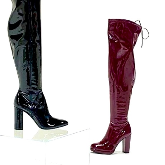 New GB Get-Real Patent Platform Over-The-Knee Block Heel Boots - Picture 2 of 11